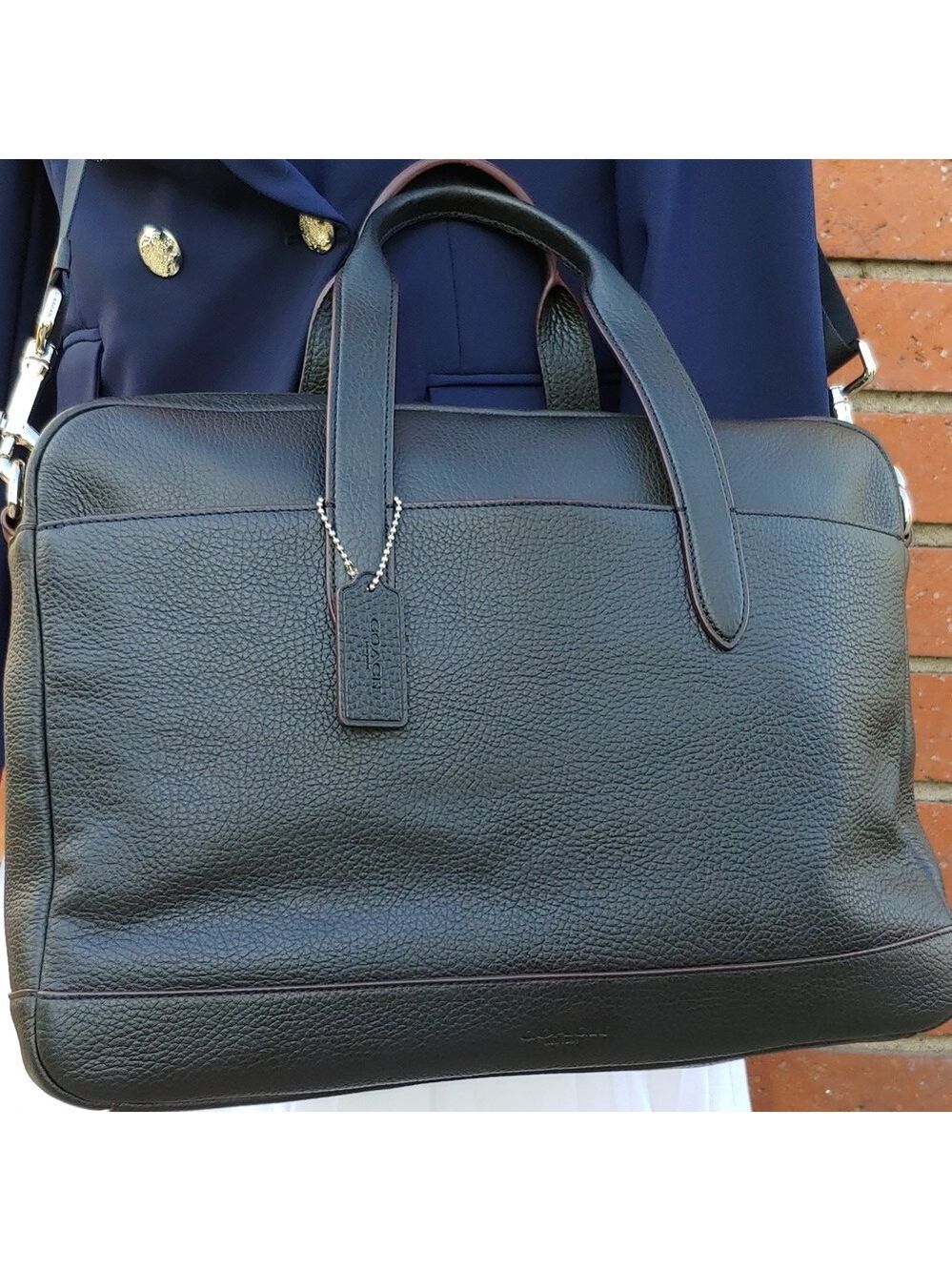 Coach Hamilton Black Pebbled Leather Business Briefcase Bag with Strap